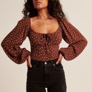 Abercrombie & Fitch brown and white polka dot peasant top.